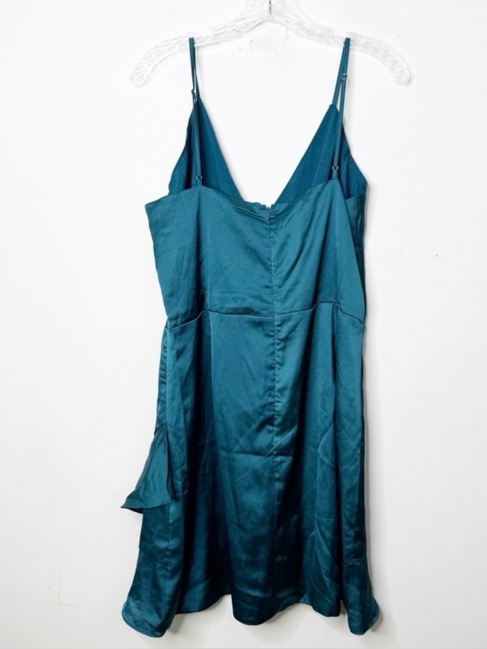 NWT SHOWPO | Cloud Cover Teal Satin Ruffle Mini Dress Sz. 12 Party Date Night - Picture 4 of 4